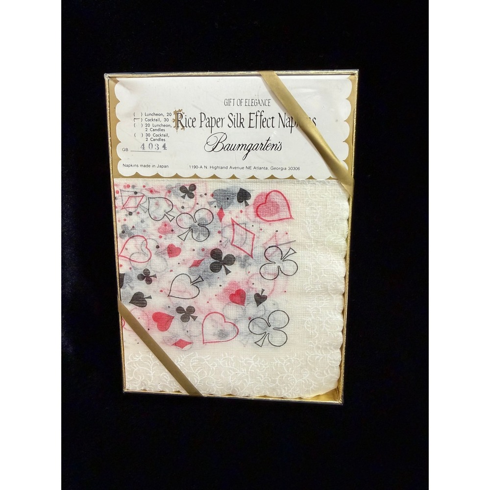 Vtg Baumgartens Rice Paper Silk Effect Cocktail Napkins Box Playing Cards Suits